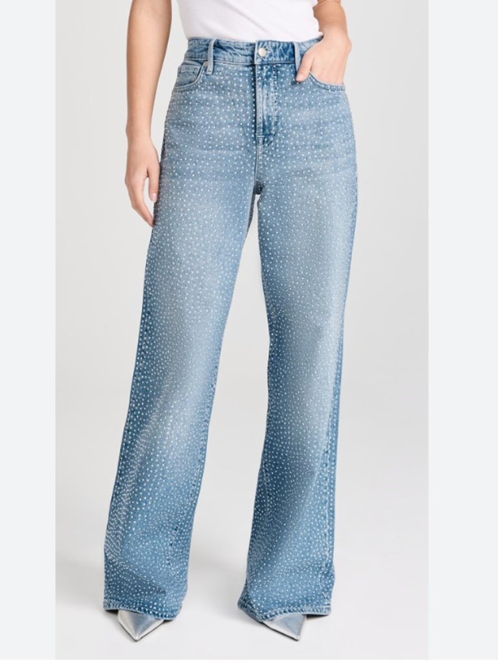 Good American Relaxed Crystal Jeans light blue 15 sparkle baggy